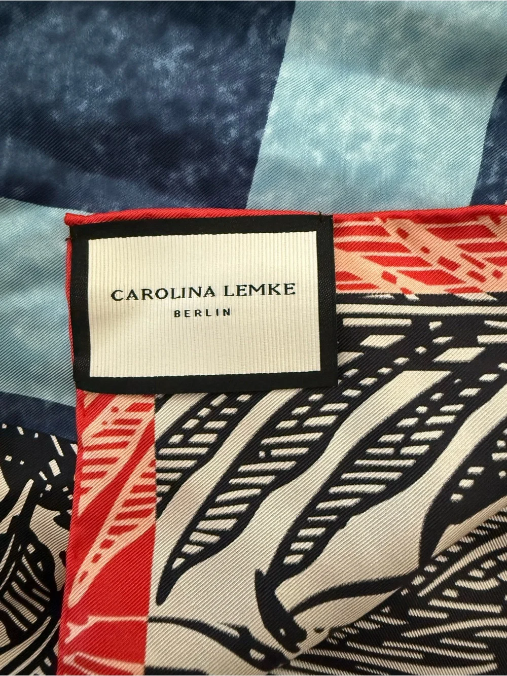 NEW Carolina Lemke Equestrian Azure Vines & Mane Silk Scarf Geometric Abstract